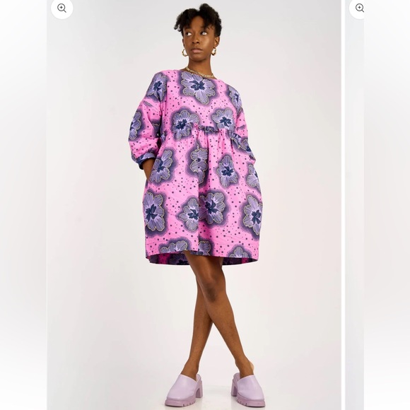 YEVU purple flowers smock dress XXL - Picture 2 of 4